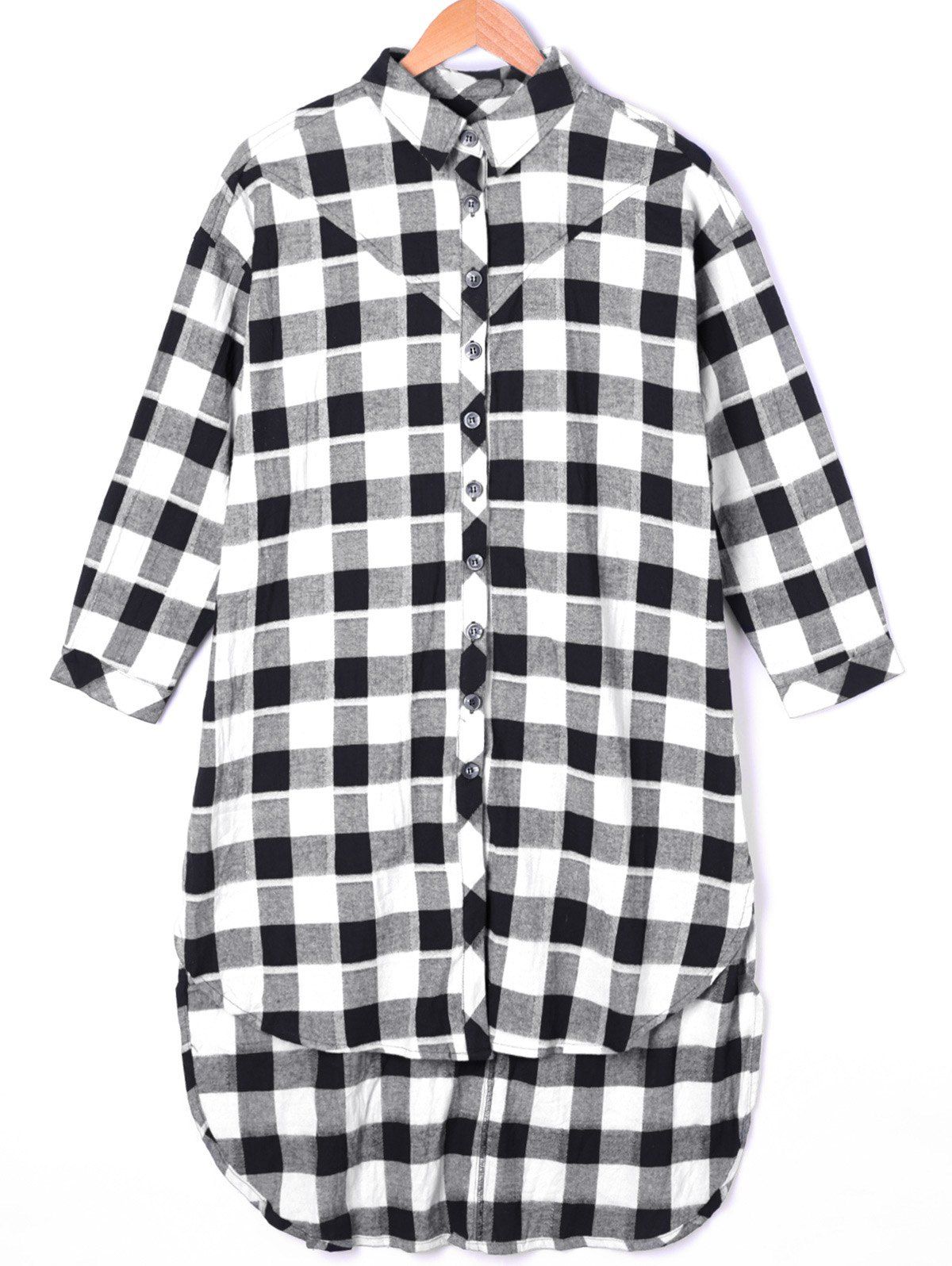 

Plaid Dip Hem Long Shirt, Black white