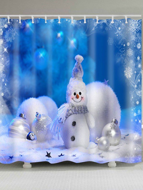 

Christmas Snowman Snowball Print Waterproof Polyester Bath Curtain, Blue