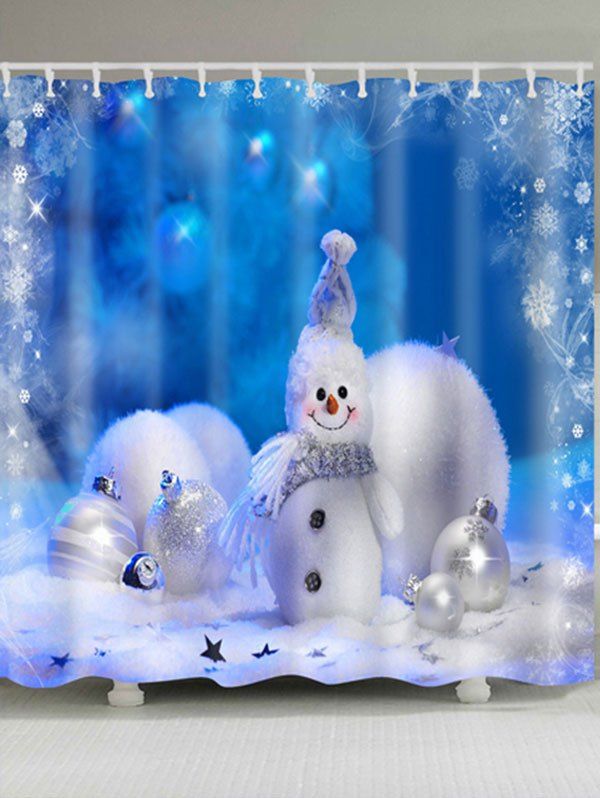 

Christmas Snowman Snowball Print Waterproof Polyester Bath Curtain, Blue