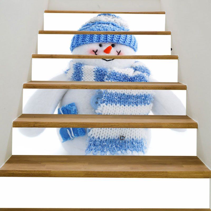 

Decorative The Scarf Snowman Pattern DIY Stair Stickers, Blue and white