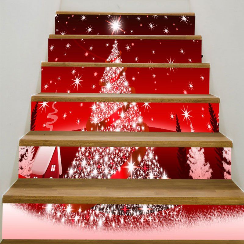 

Christmas Starlight Tree Printed Decorative Stair Stickers, Red