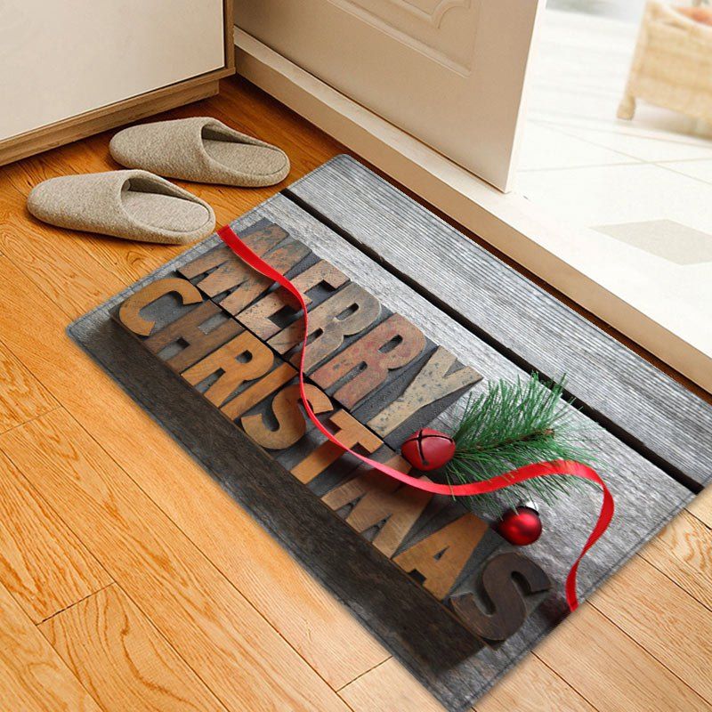 

Wood Merry Christmas Pattern Anti-skid Water Absorption Area Rug, Colormix