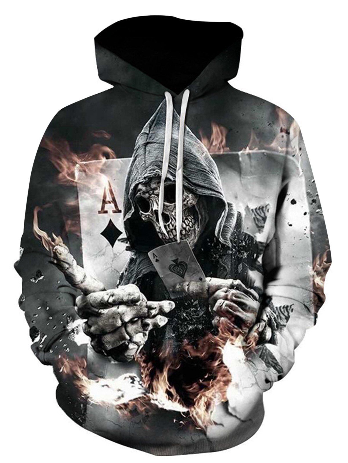

Hooded 3D Flame Skull Print Pullover Hoodie, Colormix