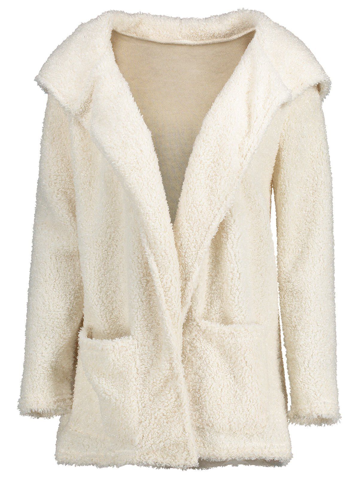 White S Fluffy Open Front Hooded Cardigan | Rosegal.com