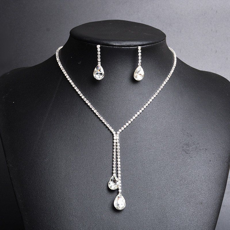 

Rhinestoned Faux Crystal Teardrop Jewelry Set, Silver