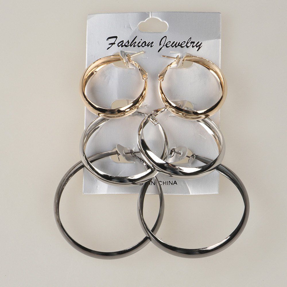

Alloy Chunky Circle Hoop Earring Set, Colormix