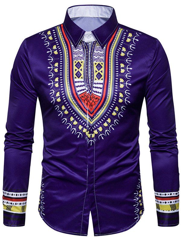 

National Geometric Print Long Sleeve Shirt, Purple