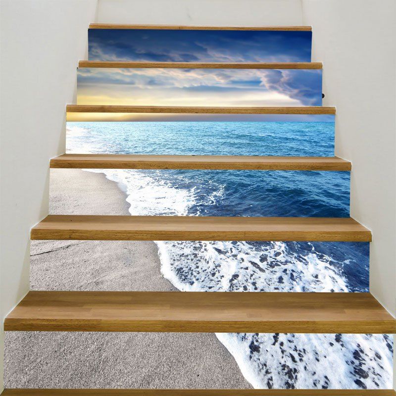 

Sunny Beach View Pattern Decoration Stair Stickers, Colorful