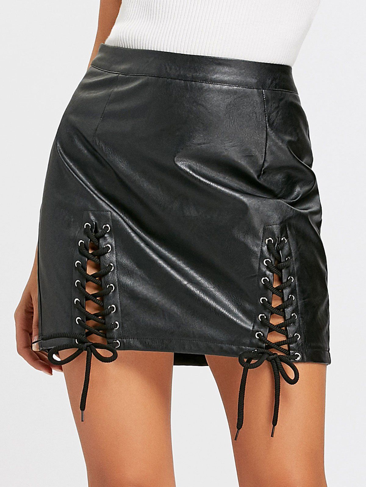 Online Mini Lace Up Faux Leather Skirt  
