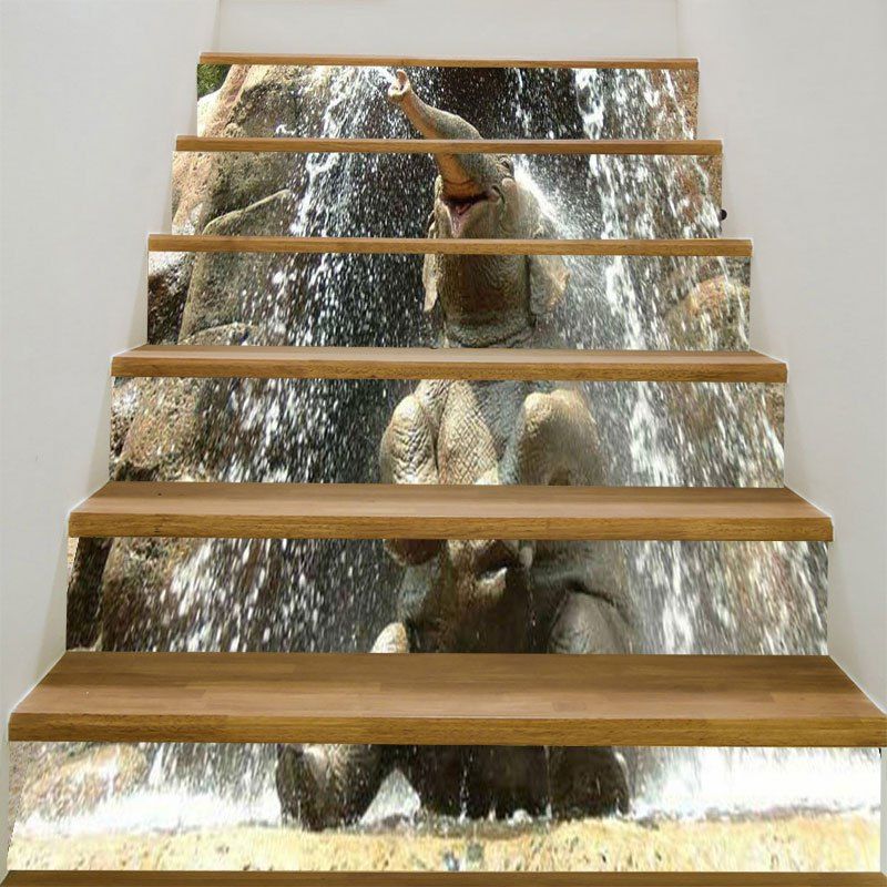 

Cute Elephant Pattern Printed Decoration Stair Stickers, Gray