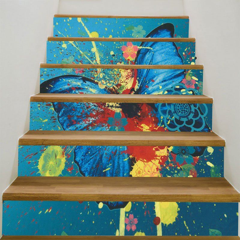 

Funny Butterfly Paint Pattern Decorative Stair Stickers, Acu camouflage