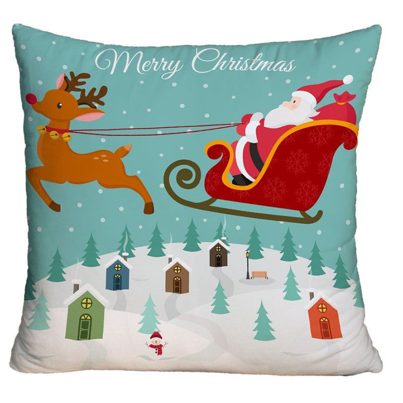 

Christmas Sled Santa Claus Print Decorative Pillowcase, Colormix