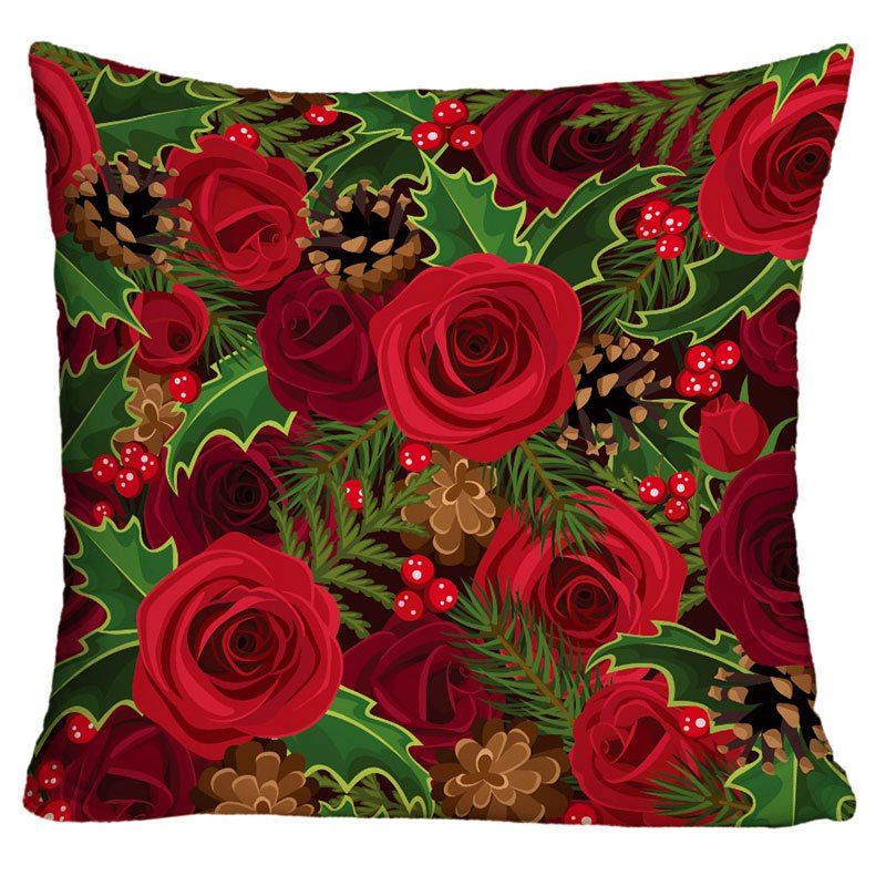

Roses and Pine Cones Print Decorative Pillow Case, Colormix