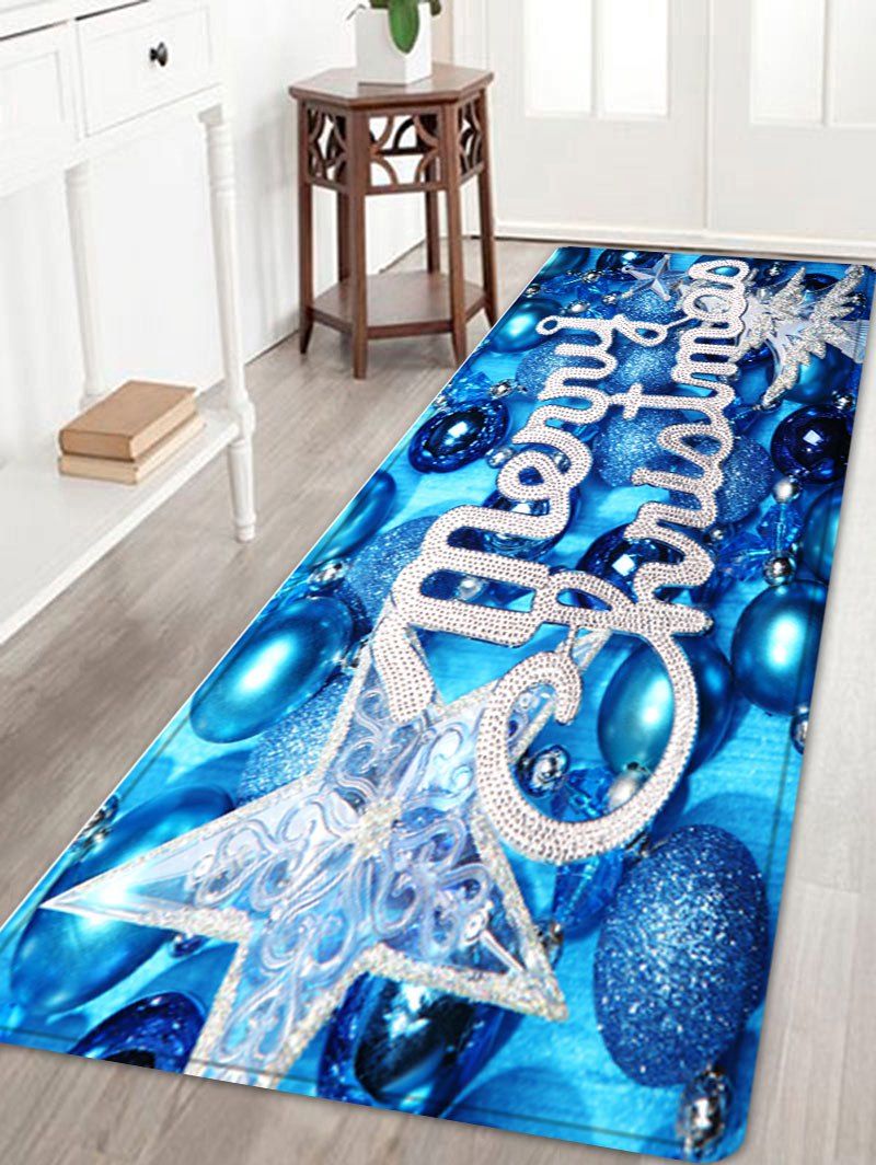 

Merry Christmas Balls Pattern Anti-skid Water Absorption Area Rug, Blue