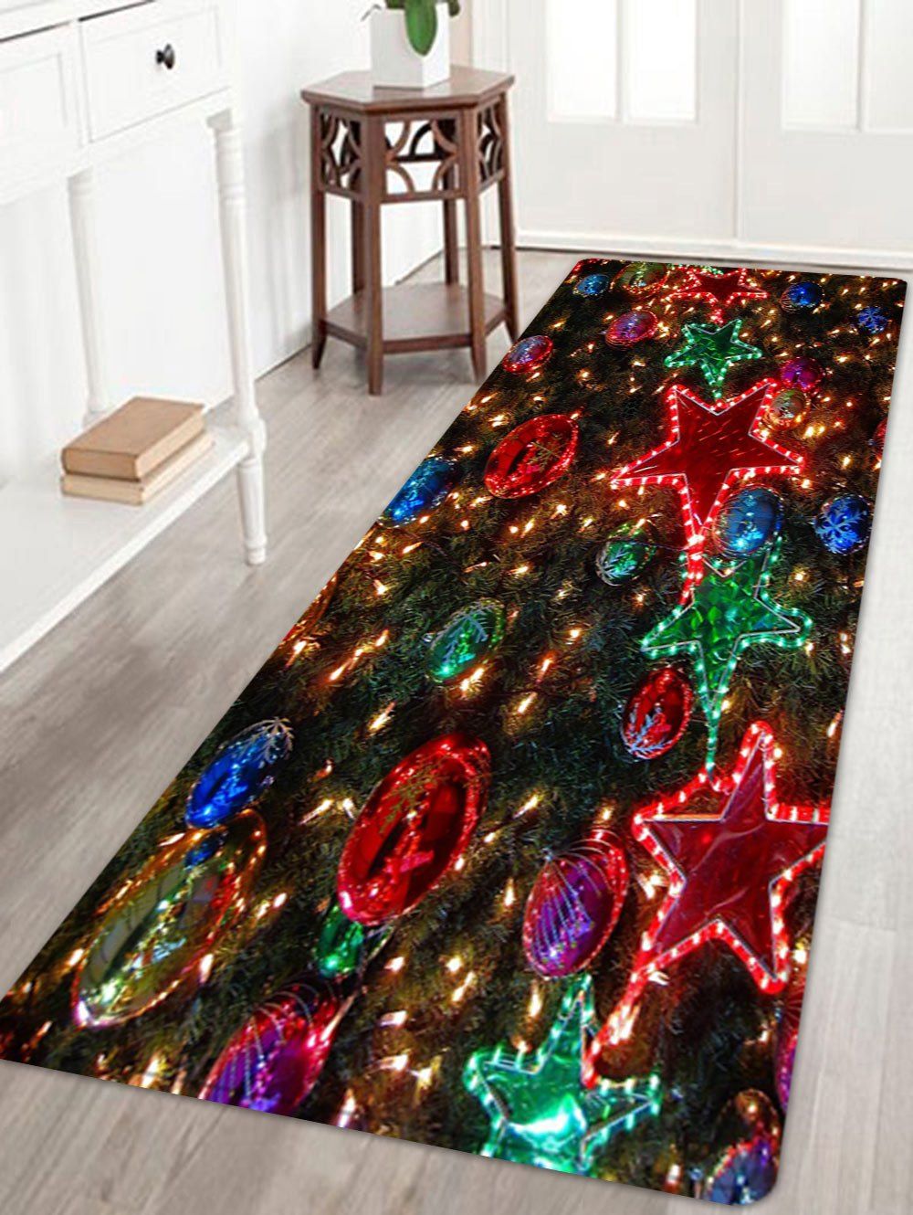 

Christmas Star Balls Pattern Anti-skid Water Absorbing Area Rug, Colormix