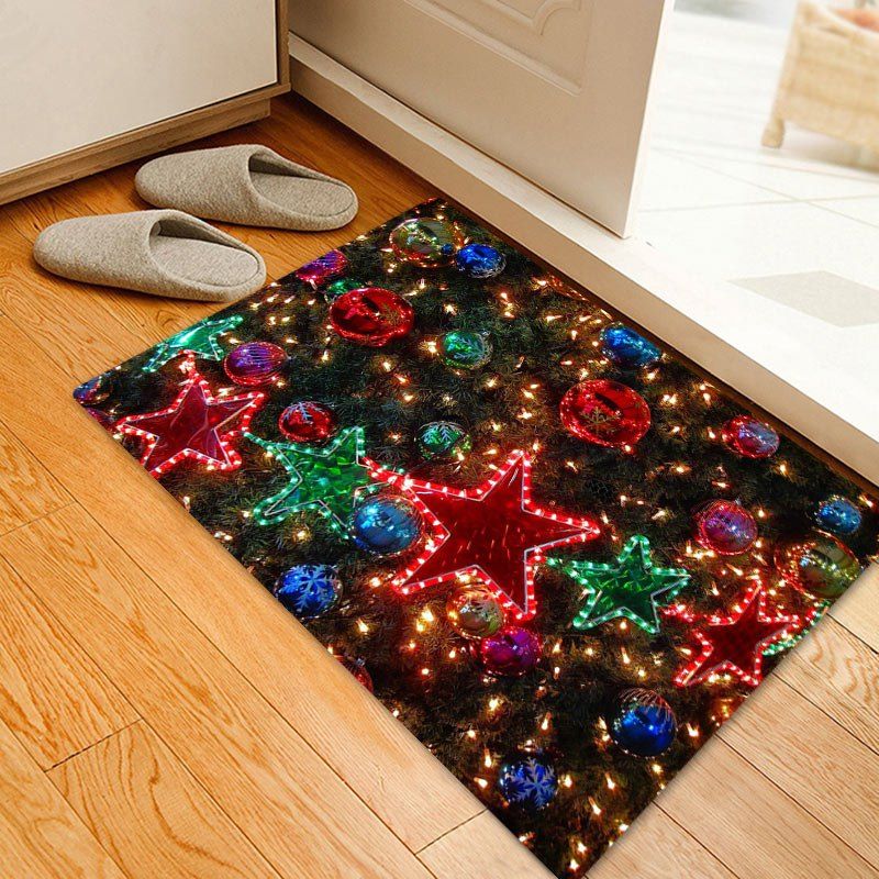 

Christmas Star Balls Pattern Anti-skid Water Absorbing Area Rug, Colormix