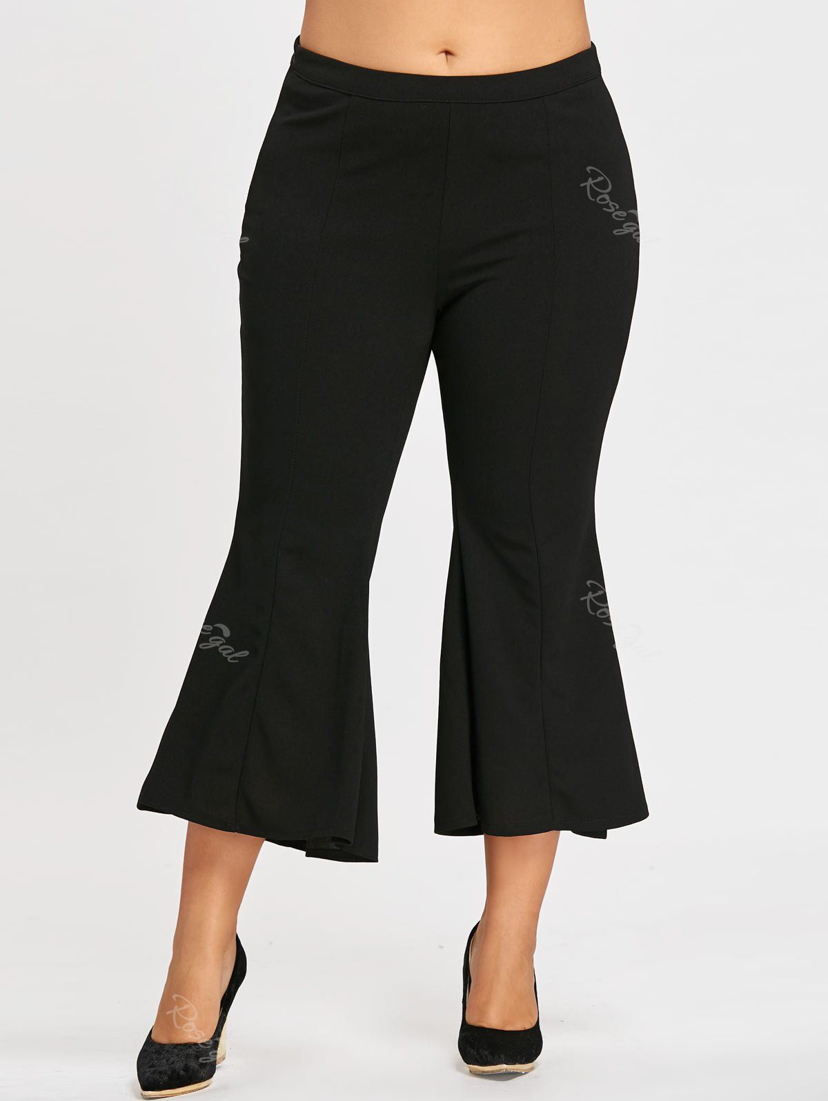 

Zipper High Waist Plus Size Flare Pants, Black
