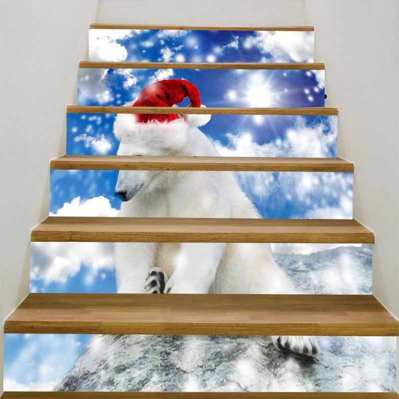 

Decorative Christmas White Bear Printed DIY Stair Stickers, Blue and white