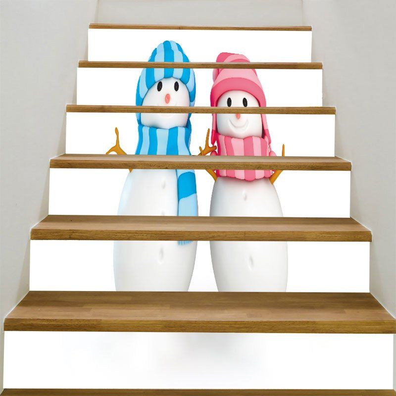 

Christmas Snowman Couples Printed DIY Removable Stair Stickers, Colorful