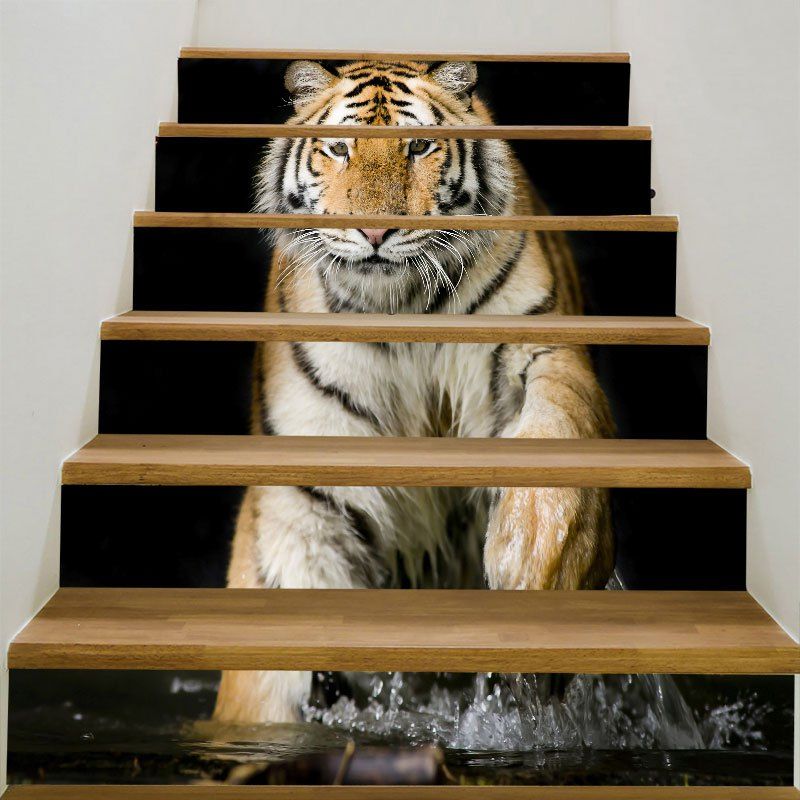 

Decorative 3D Tiger Printed DIY Stair Stickers, Brown
