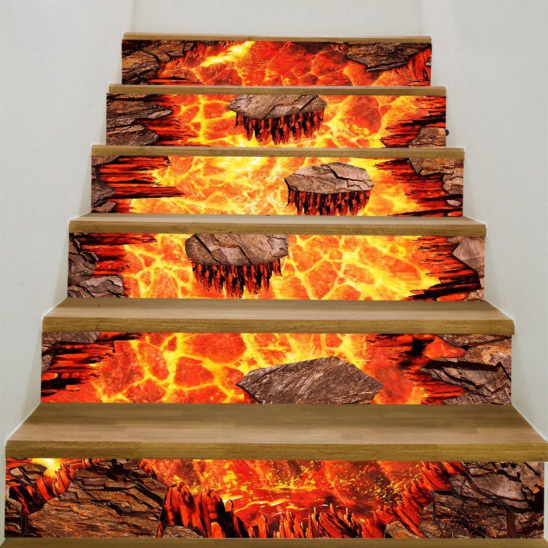 

Volcano Lava Printed Stair Stickers, Flame red