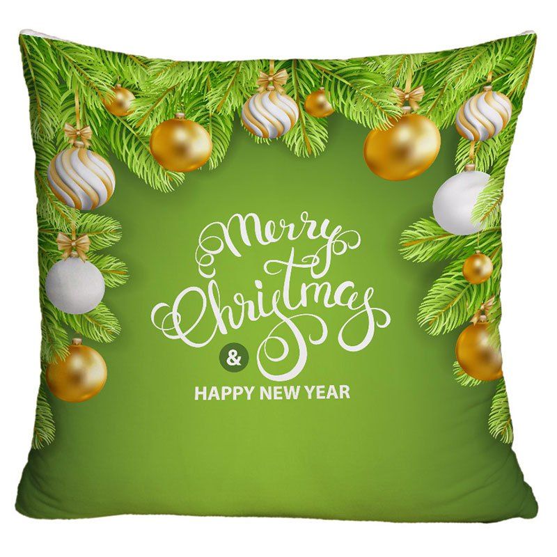 

Christmas Balls Pattern Square Decorative Throw Pillowcase, Green