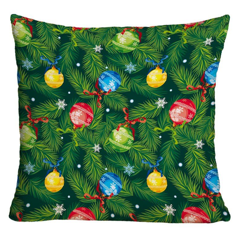 

Christmas Pine Boughs Hanging Balls Printed Decorative Pillowcase, Green