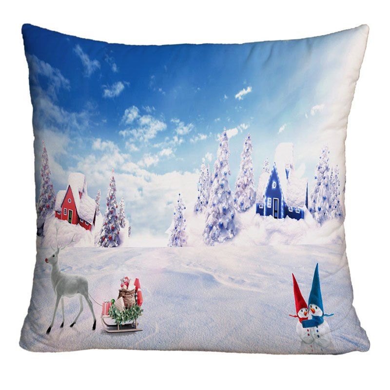 

Christmas Snowscape Printed Square Decorative Pillow Case, Colormix