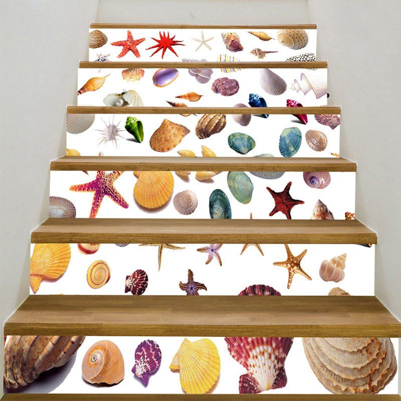 

Cartoon Shell and Starfish Decoration Stair Stickers, Colorful