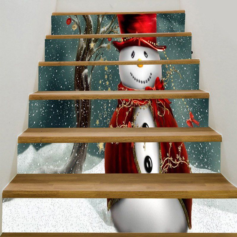 

Cute Christmas Snowman Smiling Baubles Pattern Stair Stickers, Colorful