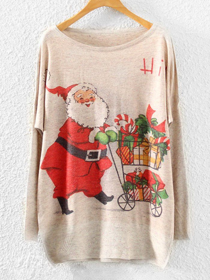 Outfits Christmas Santa Claus Print Dolman Sleeve Knitwear  