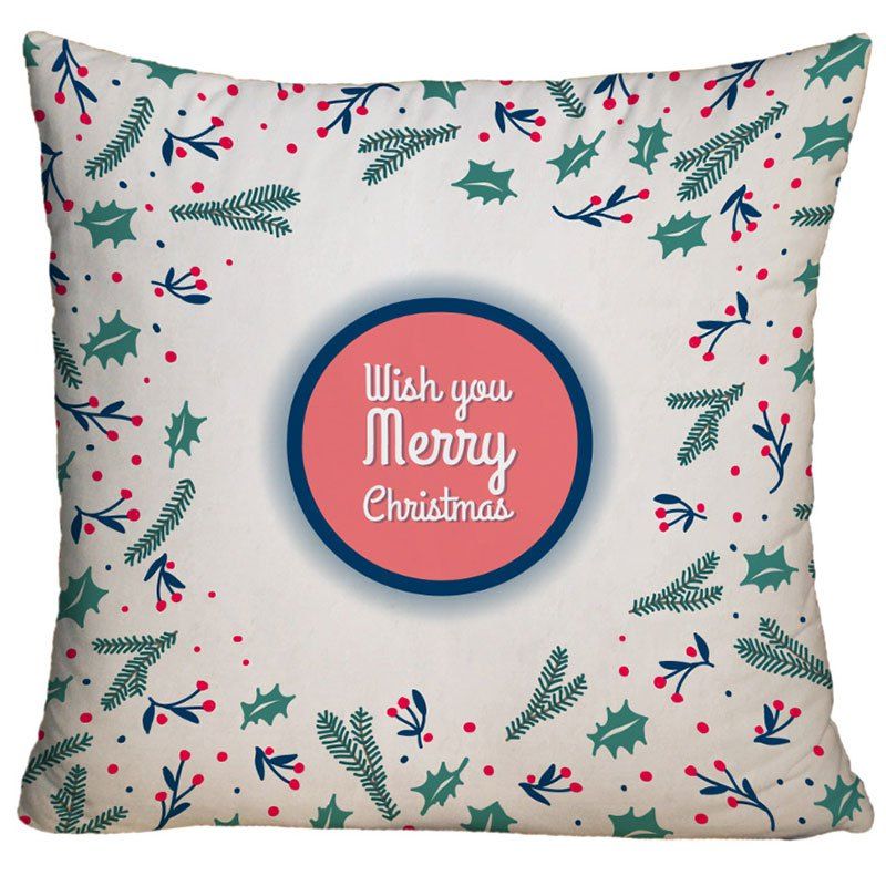 

Merry Christmas Plant Print Square Decorative Pillowcase, Colormix