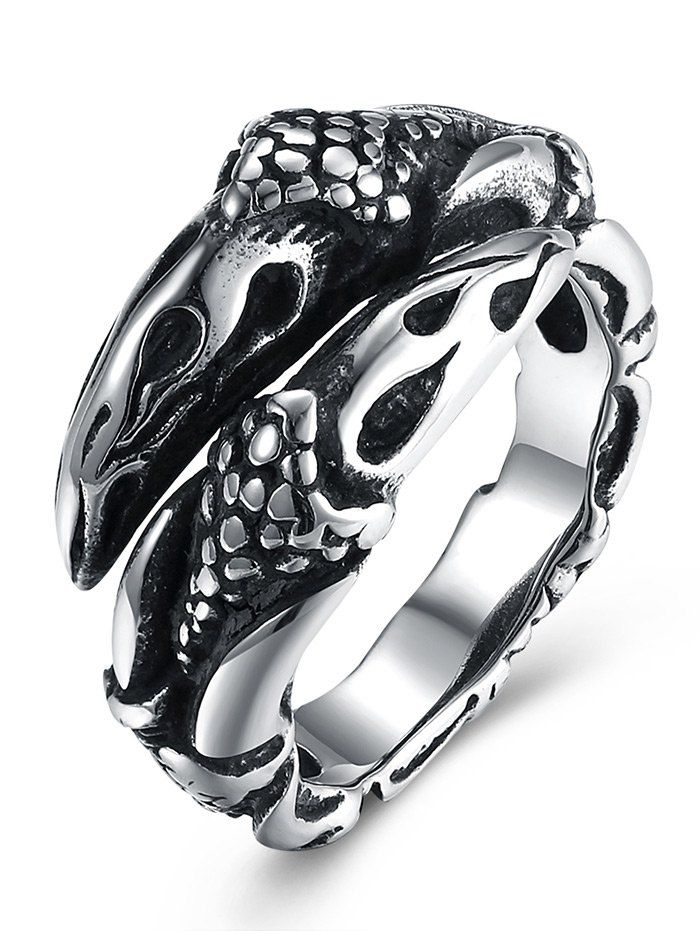 

3D Eagle Carved Embellished Titanium Steel Ring, Black