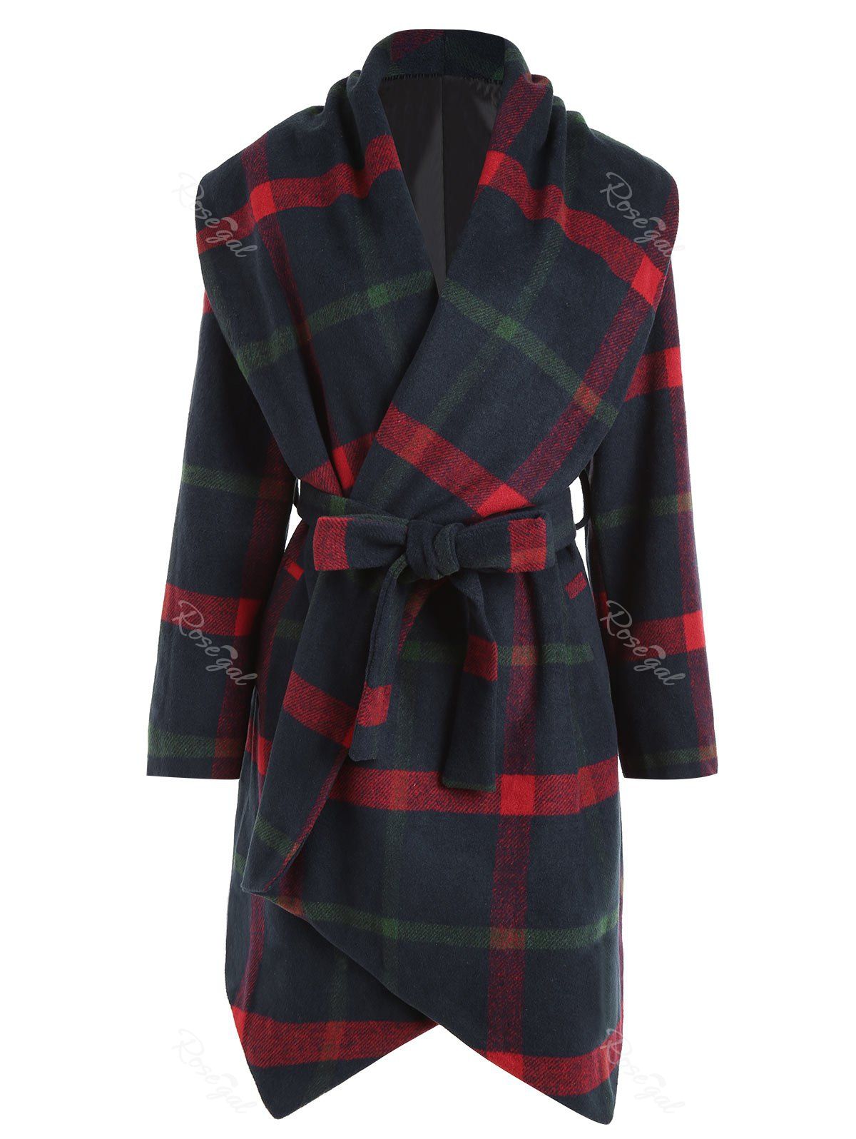 44 Off Plaid Wool Blend Belted Plus Size Coat Rosegal 6226