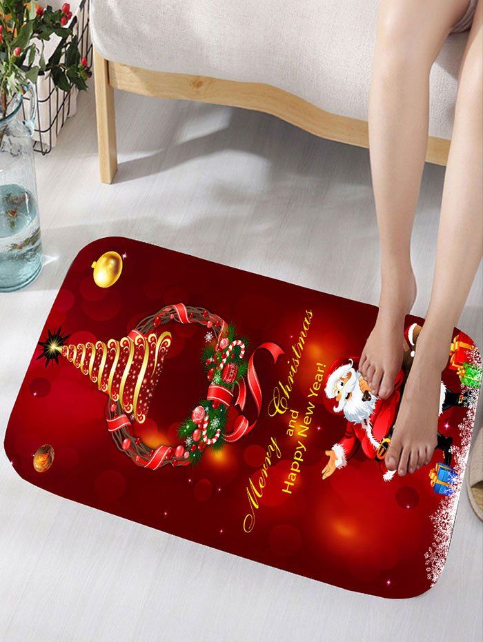 [51% OFF] Christmas Wreath Santa Claus Print Bath Rug | Rosegal