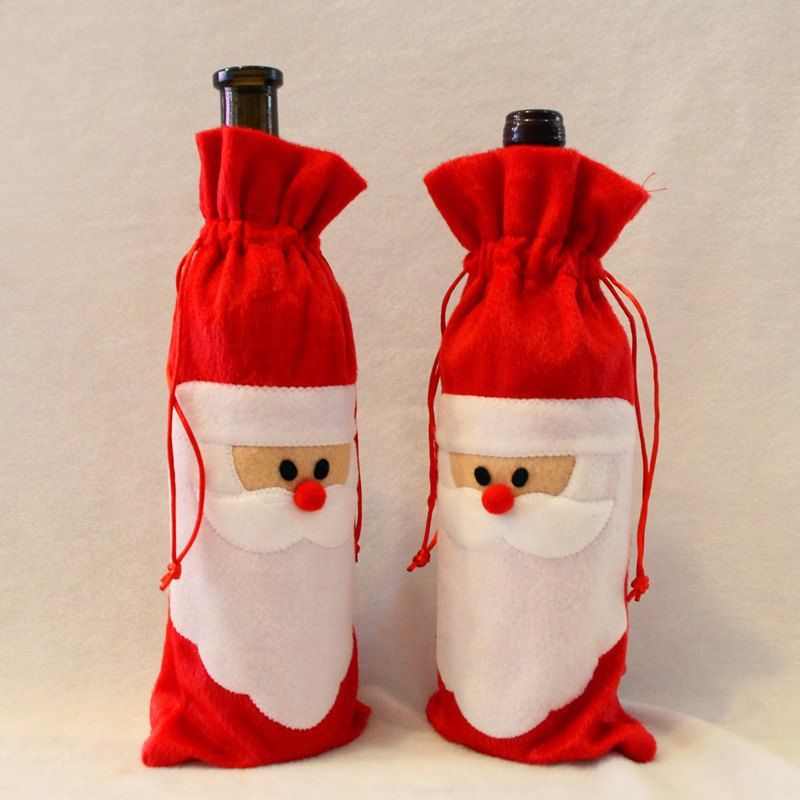 

10Pcs Santa Claus Christmas Wine Bottle Cover Bags, Red