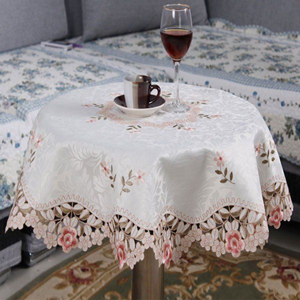 

Embroidered Jacquard Polyester Kitchen Round Table Cloth, Pink