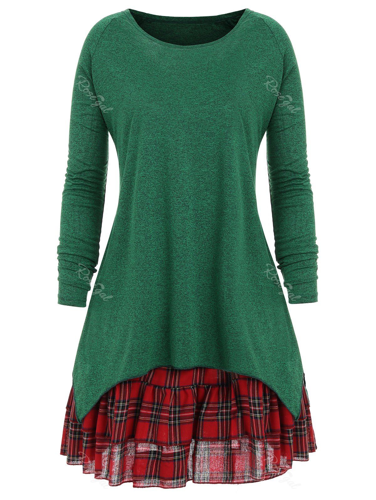 2018 Plus Size Plaid Two Piece Dress In Green Xl | Rosegal.com