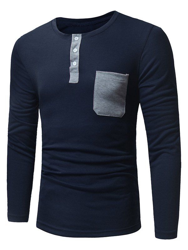 

Long Sleeve Pocket Henley T-Shirt, Cadetblue