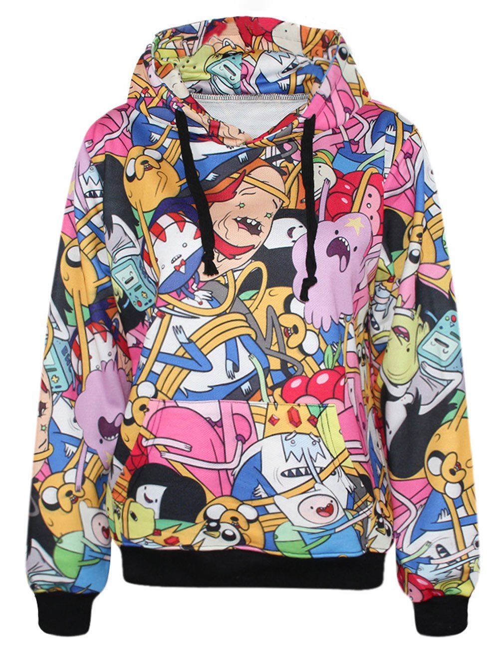 

Kangaroo Pocket Cartoon Print Pullover Hoodie, Colormix