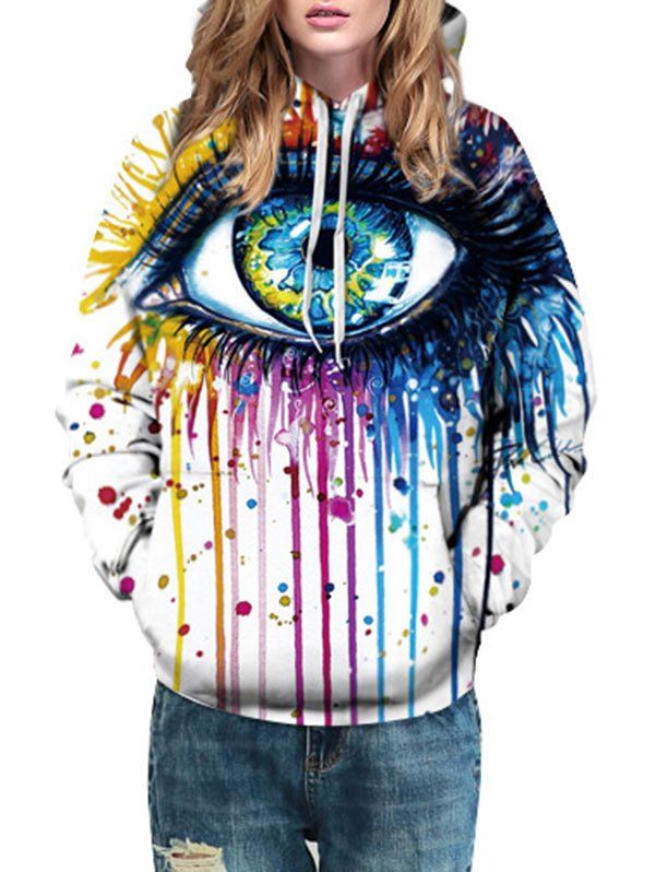 

Drawstring Eye and Splash Paint Hoodie, White