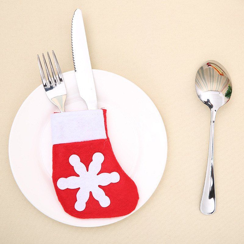 

10Pcs Christmas Mini Sock Knife And Fork Bags, Red