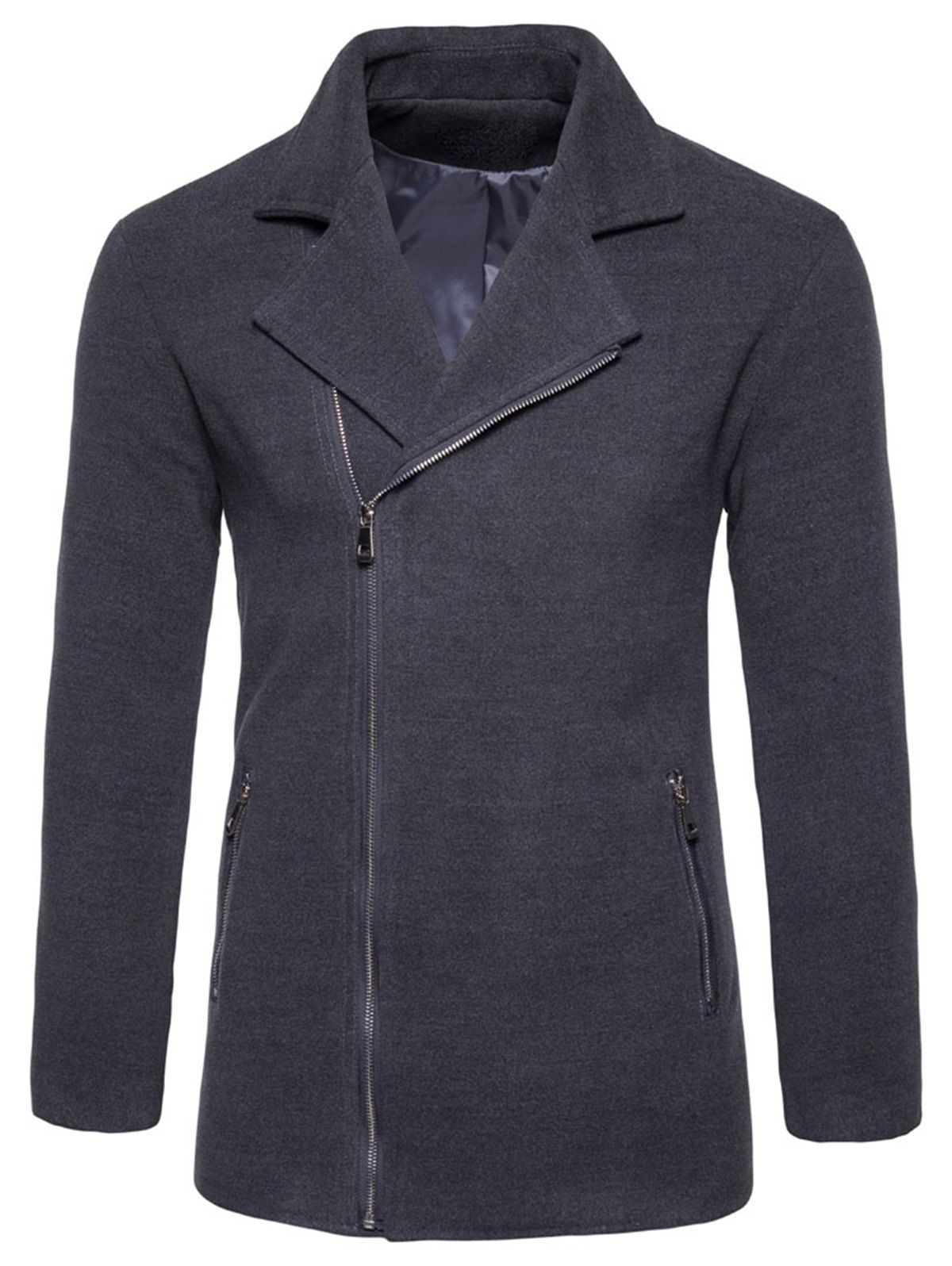 

Notch Lapel Asymmetric Zip Fleece Jacket, Gray