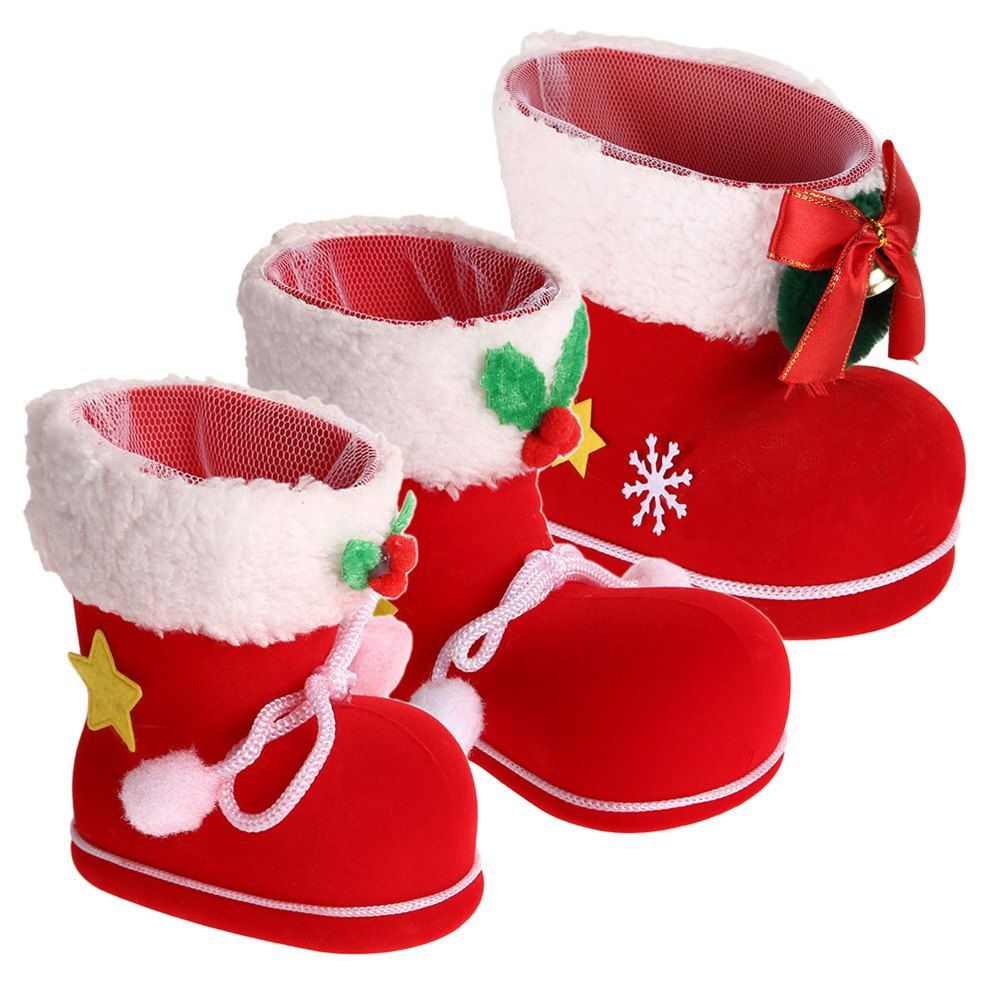 

3 PCS Different Size Christmas Shoes Gift Boxes, Red