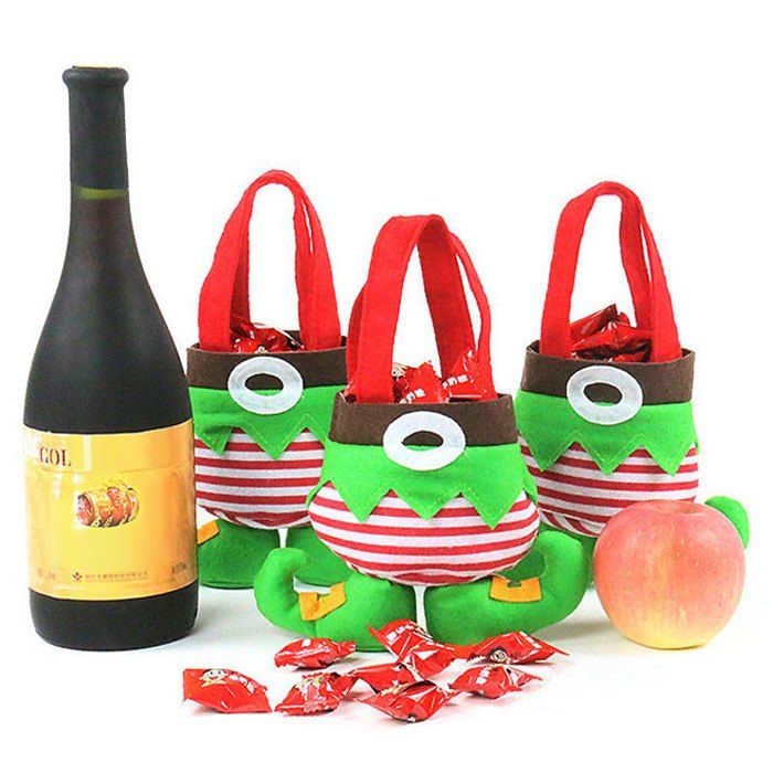 

3 Pcs Christmas Elf Body Candy Tote Gift Bags, Green