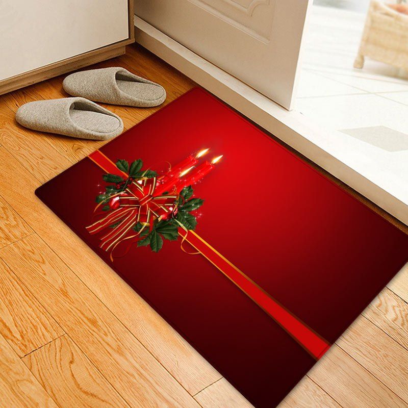 

Christmas Bowknot Candle Pattern Anti-skid Water Absorption Area Rug, Red