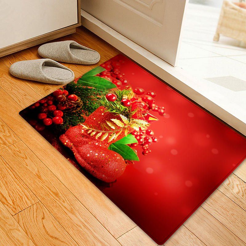 

Christmas Shoe Pattern Anti-skid Water Absorption Area Rug, Red