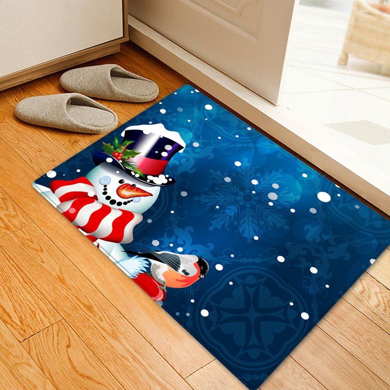 

Christmas Snowman Birds Pattern Anti-skid Water Absorption Area Rug, Blue