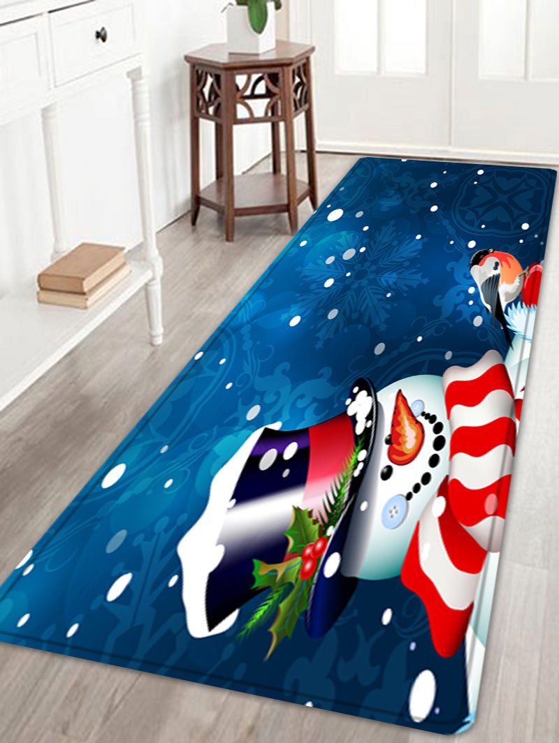 

Christmas Snowman Birds Pattern Anti-skid Water Absorption Area Rug, Blue