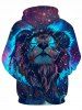 Hooded 3D Trippy Lion Print Pullover Hoodie -  